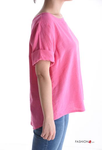 Blusa in Lino girocollo con bottoni maniche a tre quarti - ph 3