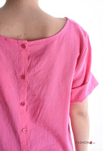 Blusa in Lino girocollo con bottoni maniche a tre quarti - ph 4
