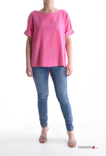 Blusa in Lino girocollo con bottoni maniche a tre quarti - ph 5