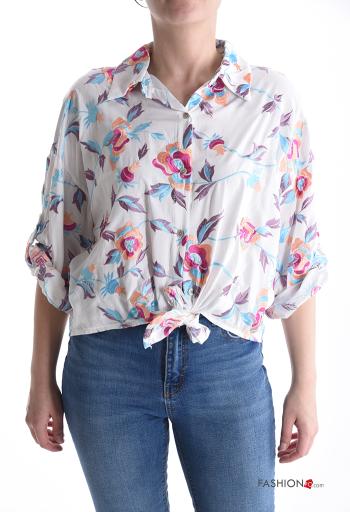 Camicia con colletto Fantasia floreale con bottoni maniche a tre quarti - ph 1