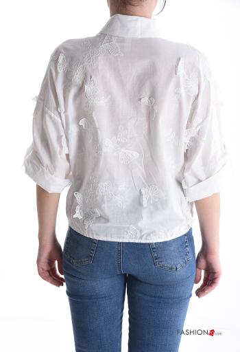 Camicia in Cotone con colletto Fantasia ricamata con bottoni maniche a tre quarti - ph 2