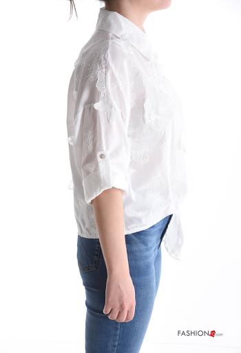 Camicia in Cotone con colletto Fantasia ricamata con bottoni maniche a tre quarti - ph 3