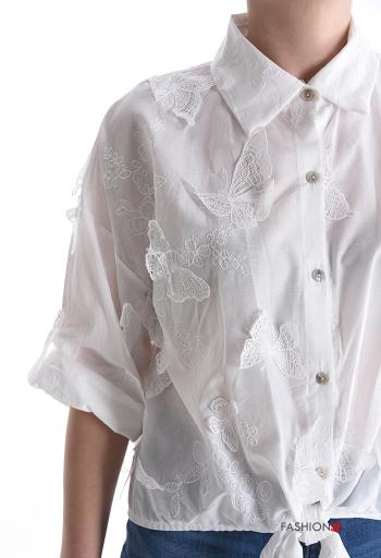 Camicia in Cotone con colletto Fantasia ricamata con bottoni maniche a tre quarti - ph 4
