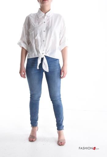 Camicia in Cotone con colletto Fantasia ricamata con bottoni maniche a tre quarti - ph 5