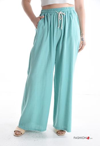 Pantalone in Lino wide leg con tasche con elastico