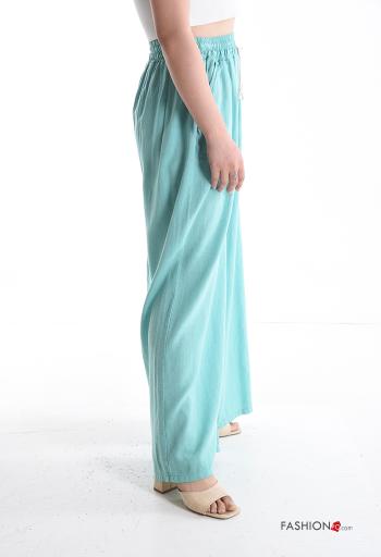 Pantalone in Lino wide leg con tasche con elastico - ph 3