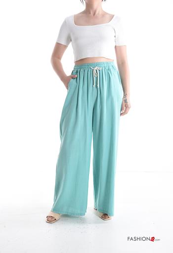 Pantalone in Lino wide leg con tasche con elastico - ph 5