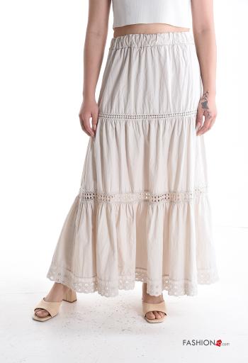 Gonna in Cotone Fantasia ricamata con balze con elastico - ph 1