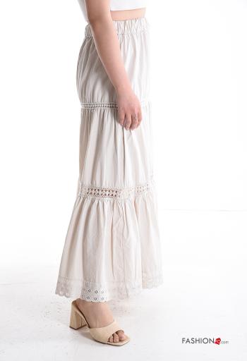 Gonna in Cotone Fantasia ricamata con balze con elastico - ph 3