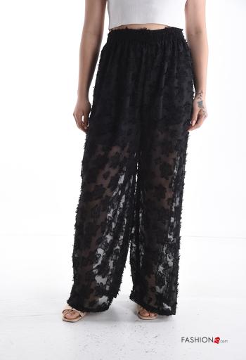 Pantalone wide leg Fantasia ricamata con elastico