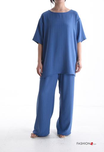 Coordinato wide leg maniche corte girocollo Fantasia righe con elastico