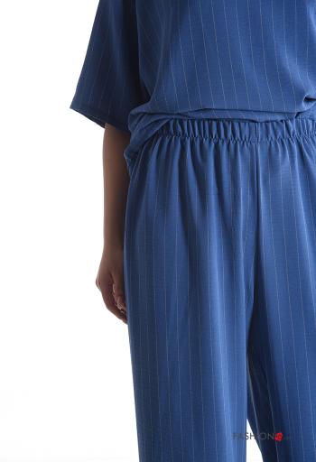 Coordinato wide leg maniche corte girocollo Fantasia righe con elastico - ph 4