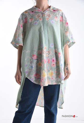 Camisa manga corta con cuello extra grande asimetrico Estampado Floral con botones