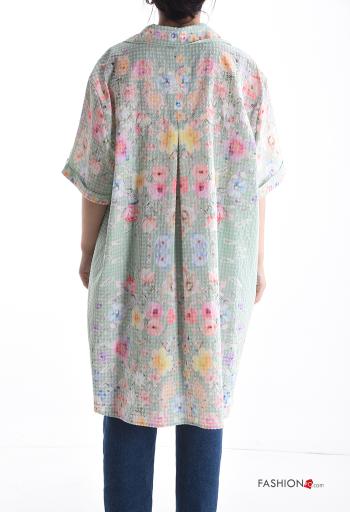 Camisa manga corta con cuello extra grande asimetrico Estampado Floral con botones - ph 2