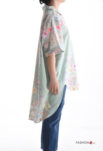 Camisa manga corta con cuello extra grande asimetrico Estampado Floral con botones - ph 3