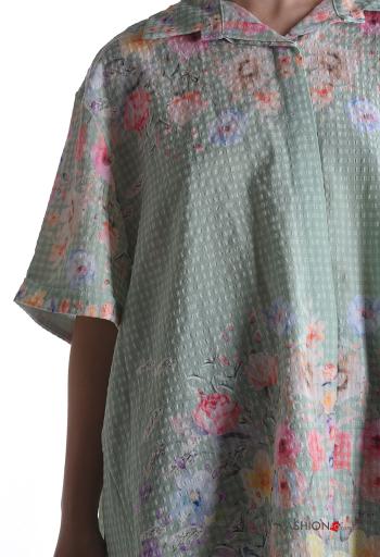 Camisa manga corta con cuello extra grande asimetrico Estampado Floral con botones - ph 4
