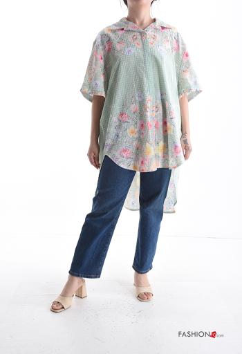 Camisa manga corta con cuello extra grande asimetrico Estampado Floral con botones - ph 5
