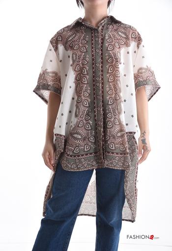 Camicia con colletto asimmetrico oversize maniche corte Fantasia paisley con bottoni - ph 1