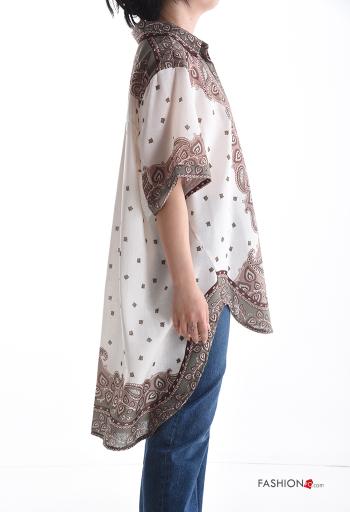 Camicia con colletto asimmetrico oversize maniche corte Fantasia paisley con bottoni - ph 3