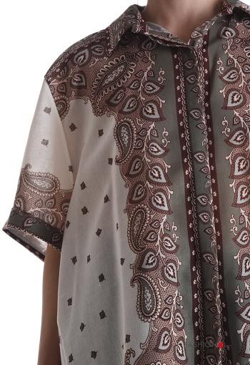 Camicia con colletto asimmetrico oversize maniche corte Fantasia paisley con bottoni - ph 4