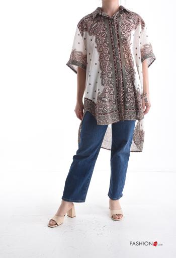 Camicia con colletto asimmetrico oversize maniche corte Fantasia paisley con bottoni - ph 5