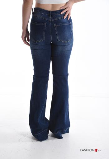 denim long flared Cotton Jeans with buttons with zip with pockets - ph 2