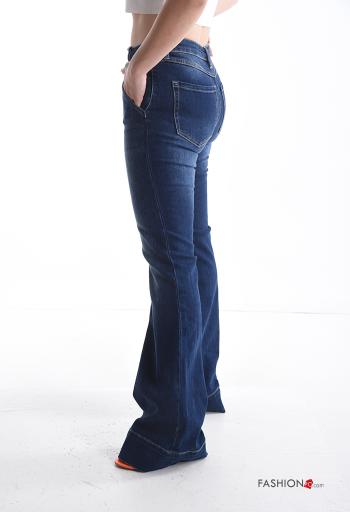 denim long flared Cotton Jeans with buttons with zip with pockets - ph 3