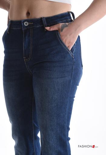 denim long flared Cotton Jeans with buttons with zip with pockets - ph 4