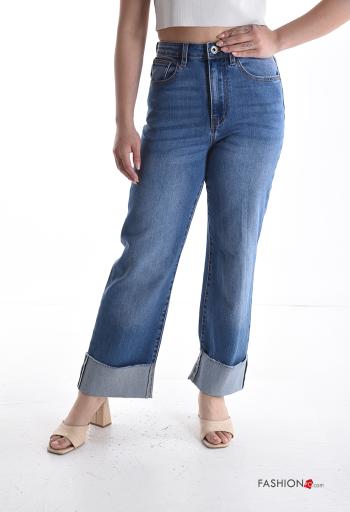 Denim Jeans aus Baumwolle mit Knöpfen mit Reißverschluss mit Taschen