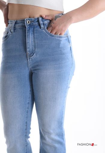 denim long flared Cotton Jeans with buttons with zip with pockets - ph 4