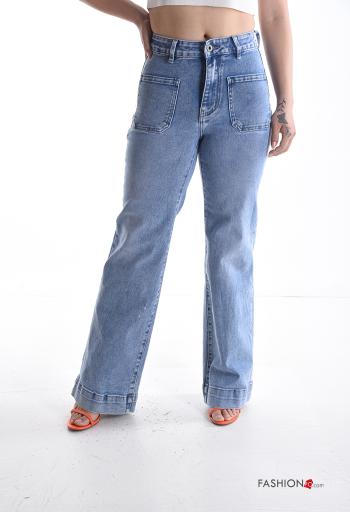 denim Cotton Jeans with buttons with zip with pockets