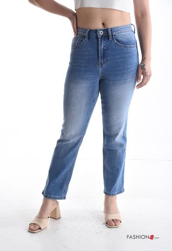 denim Cotton Jeans with buttons with zip with pockets