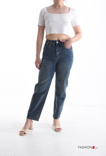 denim Cotton Jeans with buttons with zip with pockets - ph 5