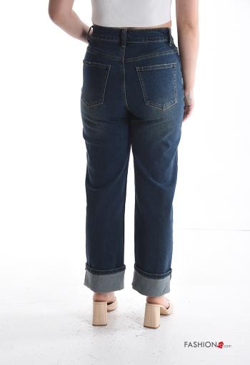 denim high waist Cotton Jeans with buttons with zip with pockets - ph 2