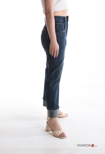 denim high waist Cotton Jeans with buttons with zip with pockets - ph 3