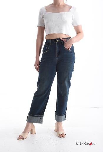 denim high waist Cotton Jeans with buttons with zip with pockets - ph 5