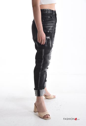 denim ripped Cotton Jeans with buttons with zip with pockets - ph 3
