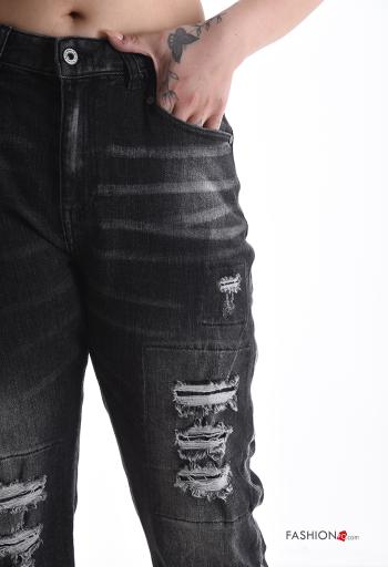 denim ripped Cotton Jeans with buttons with zip with pockets - ph 4