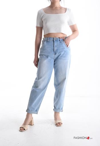 Jeans in Cotone denim con tasche con bottoni con zip - ph 5