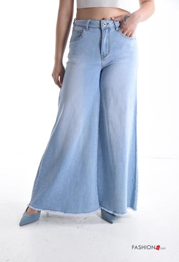 Denim wide leg Jeans aus Baumwolle mit Knöpfen mit Reißverschluss mit Taschen
