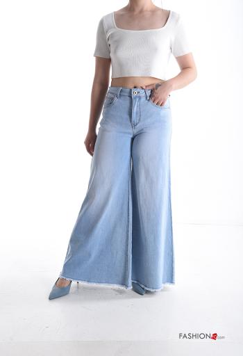 Jeans in Cotone denim wide leg con tasche con bottoni con zip - ph 5