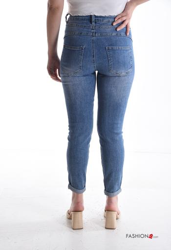 denim skinny Cotton Jeans with buttons with zip with pockets - ph 2