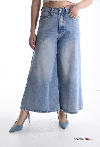 Denim wide leg Jeans aus Baumwolle mit Knöpfen mit Reißverschluss mit Taschen
