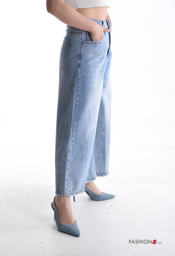 Jeans in Cotone denim wide leg con tasche con bottoni con zip - ph 3