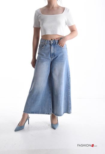 Jeans in Cotone denim wide leg con tasche con bottoni con zip - ph 5