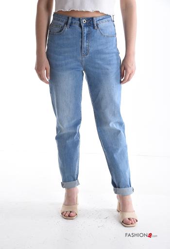 denim Cotton Jeans with buttons with zip with pockets
