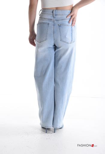 Jeans in Cotone vita alta wide leg con tasche con bottoni con zip - ph 2