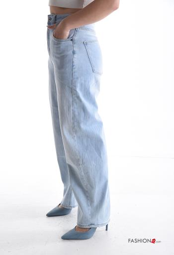 Jeans in Cotone vita alta wide leg con tasche con bottoni con zip - ph 3