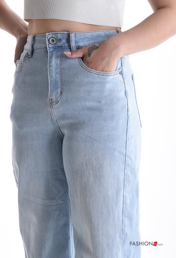 Jeans in Cotone vita alta wide leg con tasche con bottoni con zip - ph 4
