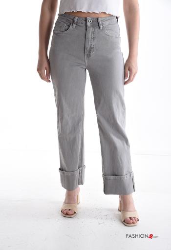 Denim Jeans aus Baumwolle mit Knöpfen mit Reißverschluss mit Taschen